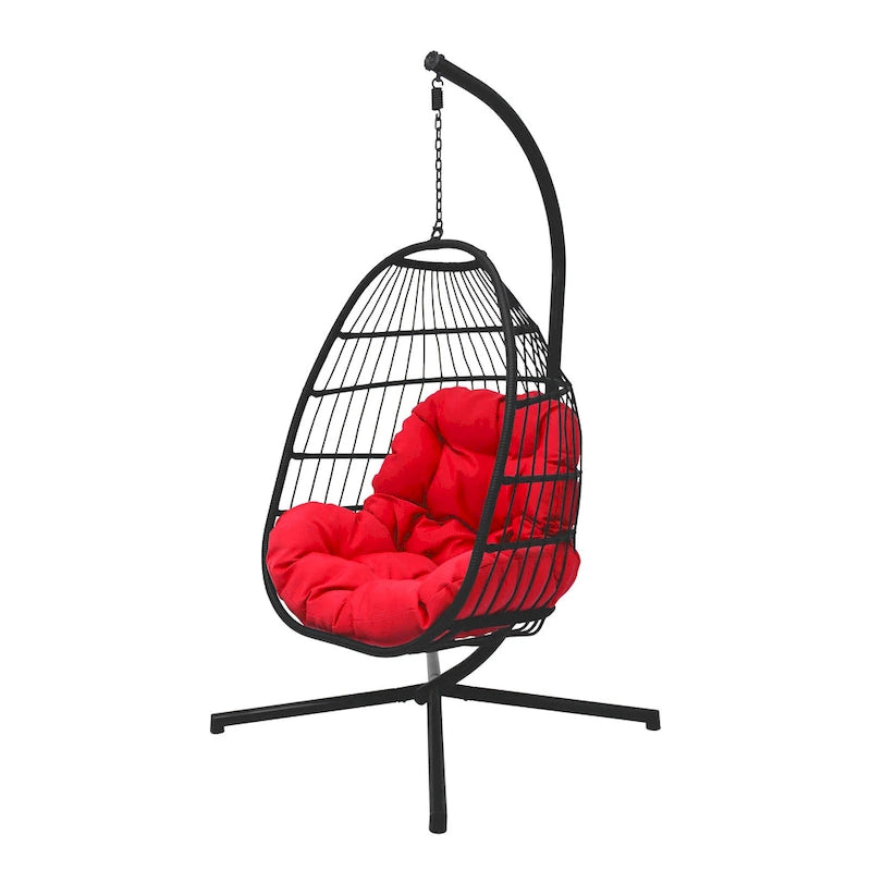Maypex Outdoor Wicker Hanging Swing Chair with Cushion and Stand