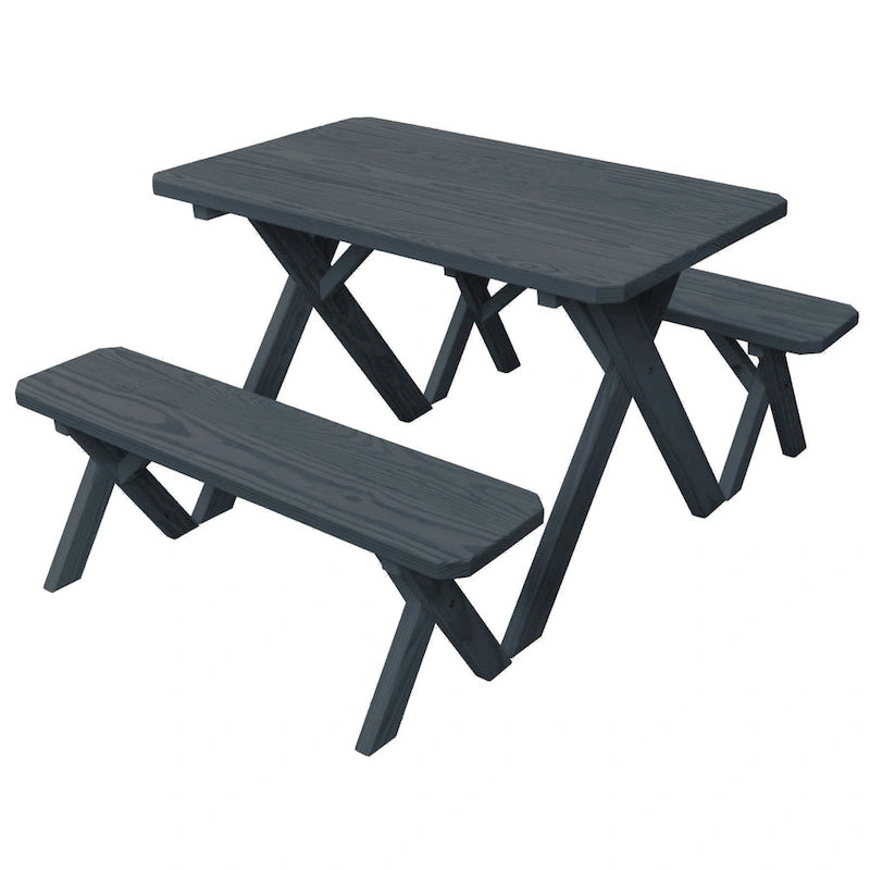 Pine 5' Cross-Leg Picnic Table with 2 Benches