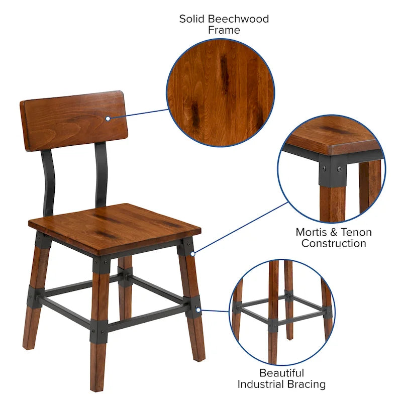4 Pack Commercial Grade Rustic Antique Industrial Style Wood Dining Chair