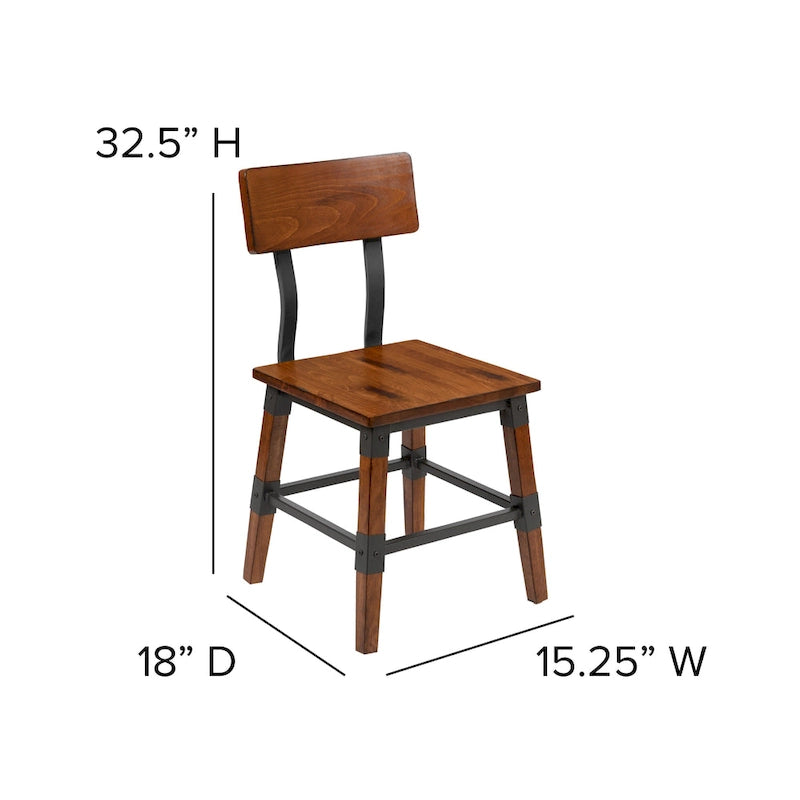 4 Pack Commercial Grade Rustic Antique Industrial Style Wood Dining Chair