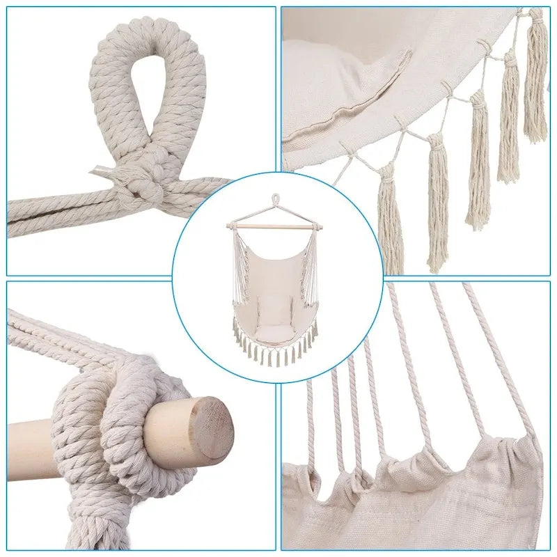 Pillow Tassel Hanging Chair Beige/Dark Grey