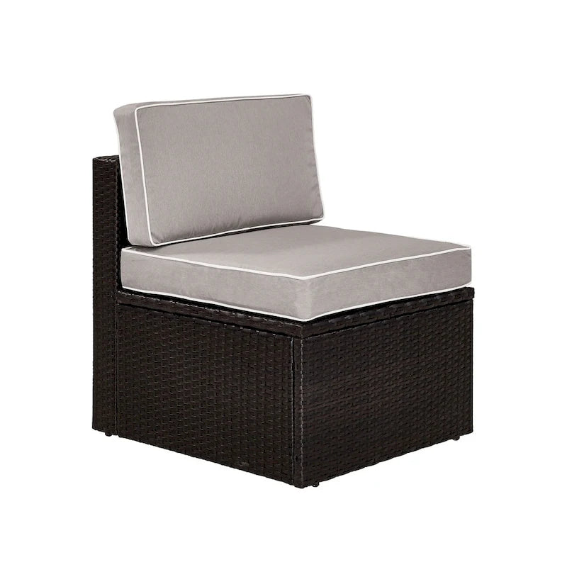 Palm Harbor Outdoor Wicker Center Chair In Brown With Grey Cushions - 30.5 H x 23 W x 26.5 D