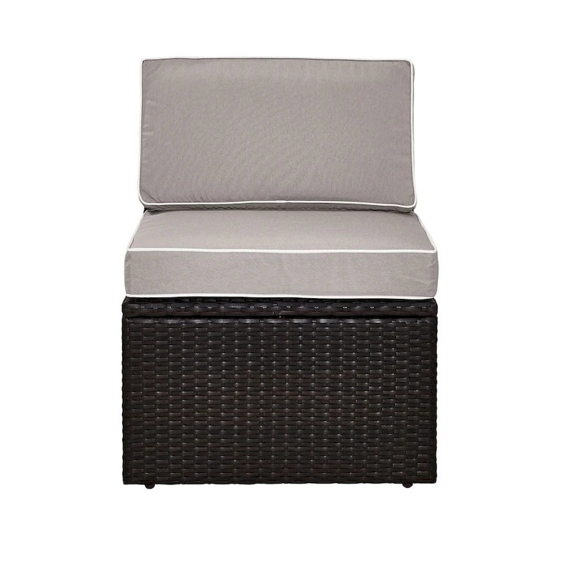 Palm Harbor Outdoor Wicker Center Chair In Brown With Grey Cushions - 30.5 H x 23 W x 26.5 D
