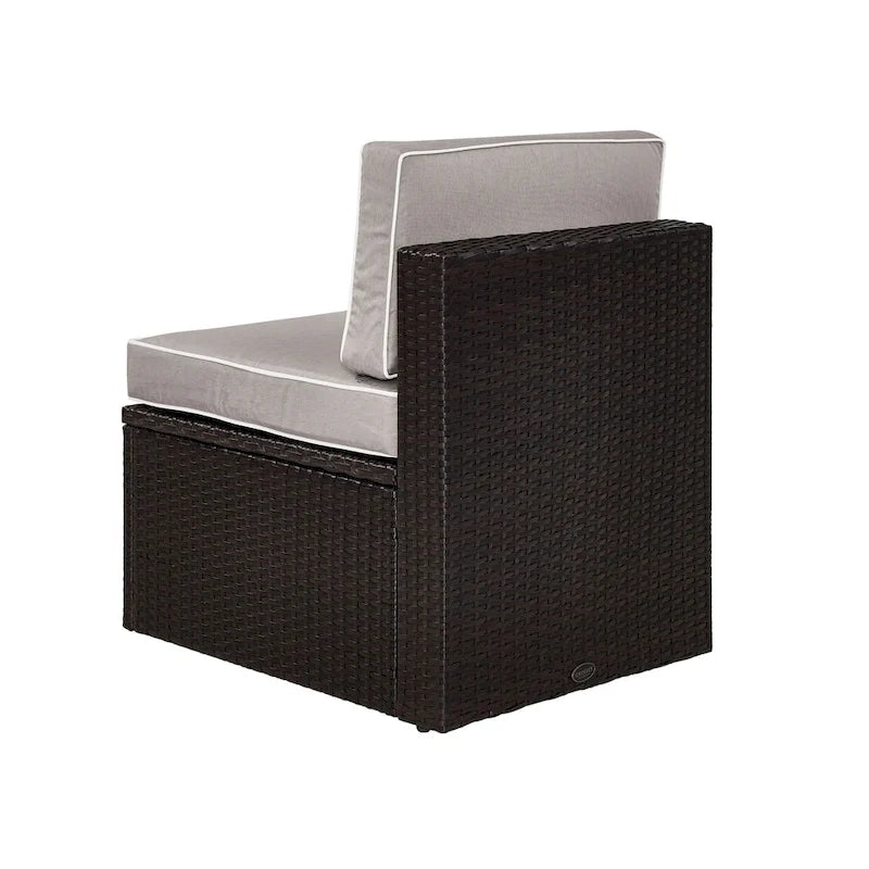 Palm Harbor Outdoor Wicker Center Chair In Brown With Grey Cushions - 30.5 H x 23 W x 26.5 D