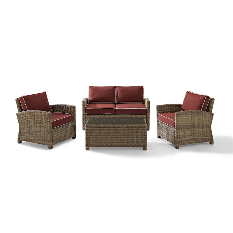 Crosley Bradenton 4-piece Outdoor Wicker Seating Set with Sangria Cushions
