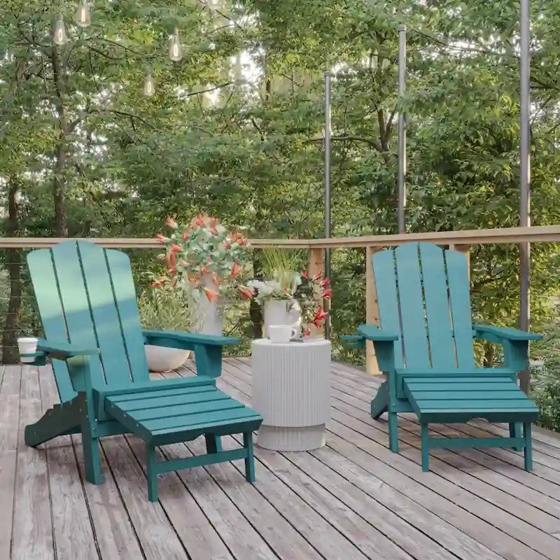 Commercial All-Weather Adirondack Chair with Pullout Ottoman & Cupholder