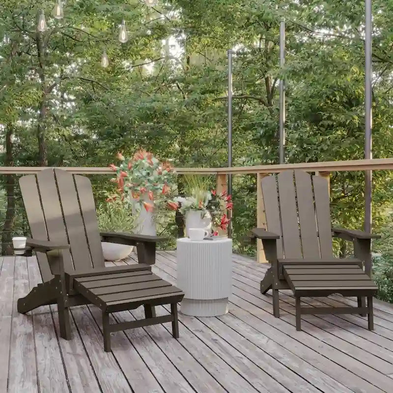 Commercial All-Weather Adirondack Chair with Pullout Ottoman & Cupholder