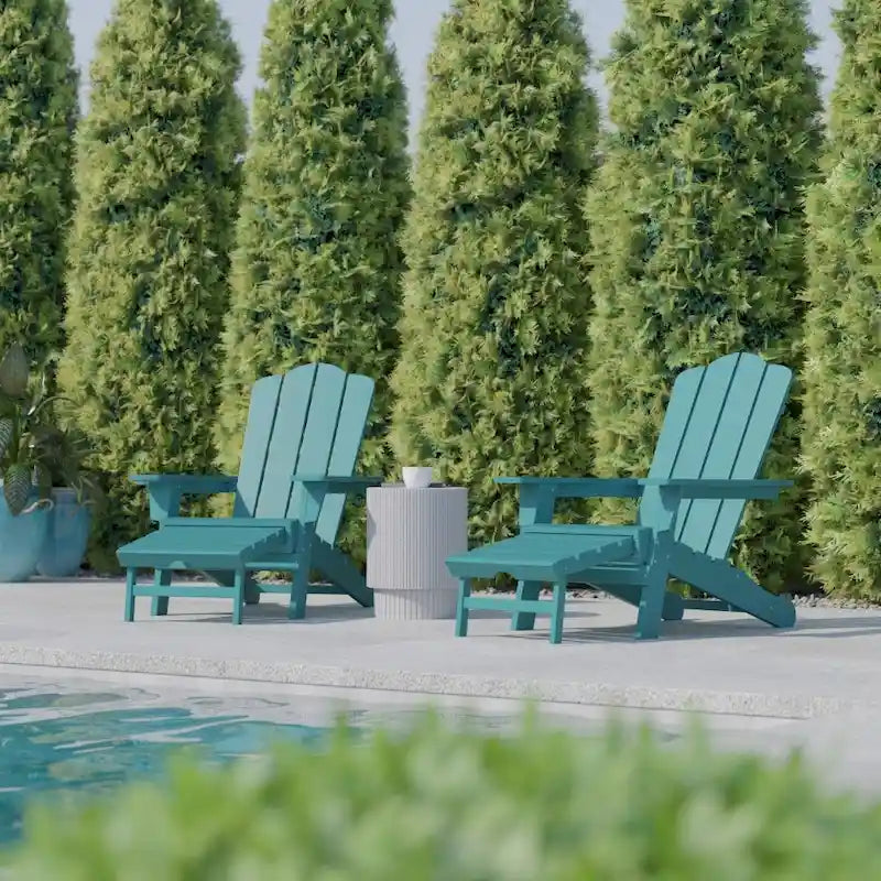 Commercial All-Weather Adirondack Chair with Pullout Ottoman & Cupholder