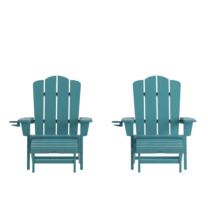 Commercial All-Weather Adirondack Chair with Pullout Ottoman & Cupholder