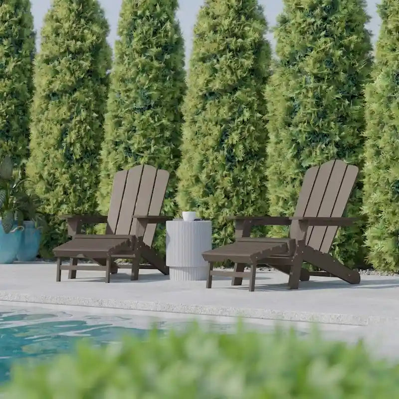 Commercial All-Weather Adirondack Chair with Pullout Ottoman & Cupholder
