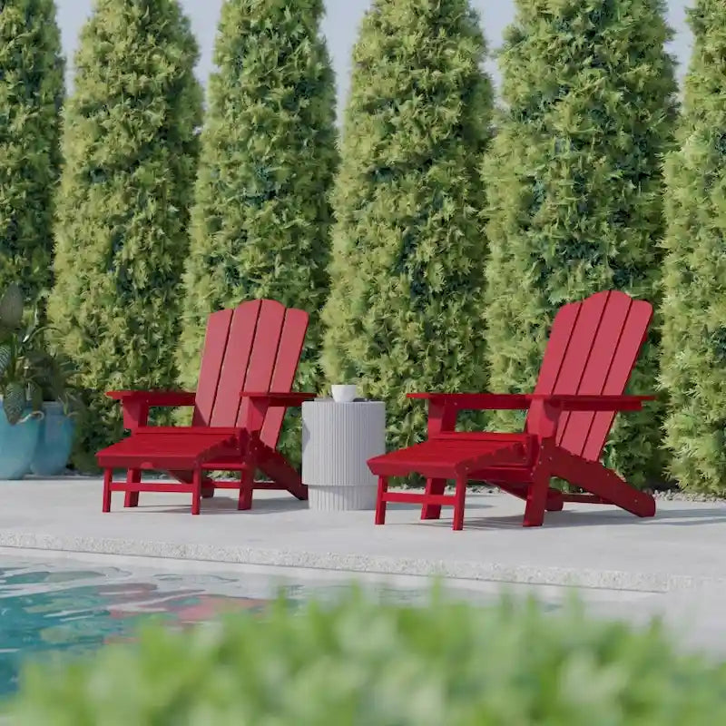 Commercial All-Weather Adirondack Chair with Pullout Ottoman & Cupholder