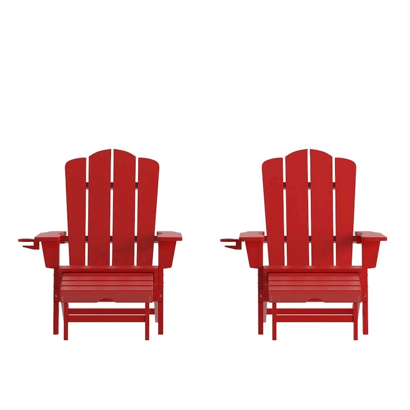 Commercial All-Weather Adirondack Chair with Pullout Ottoman & Cupholder
