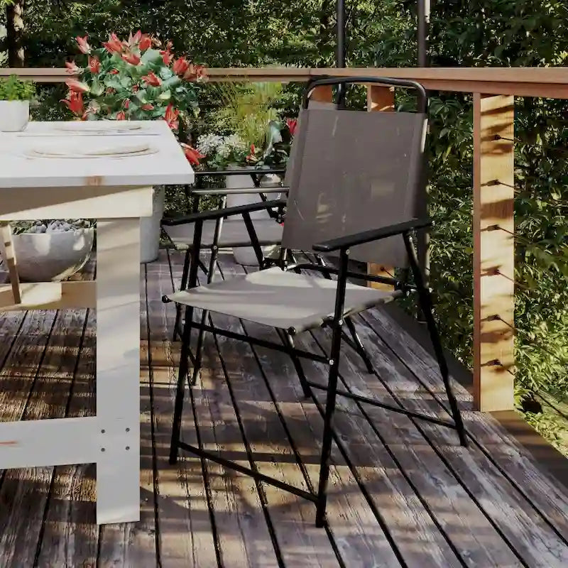 Set of 2 All-Weather Textilene Patio Sling Chairs with Armrests