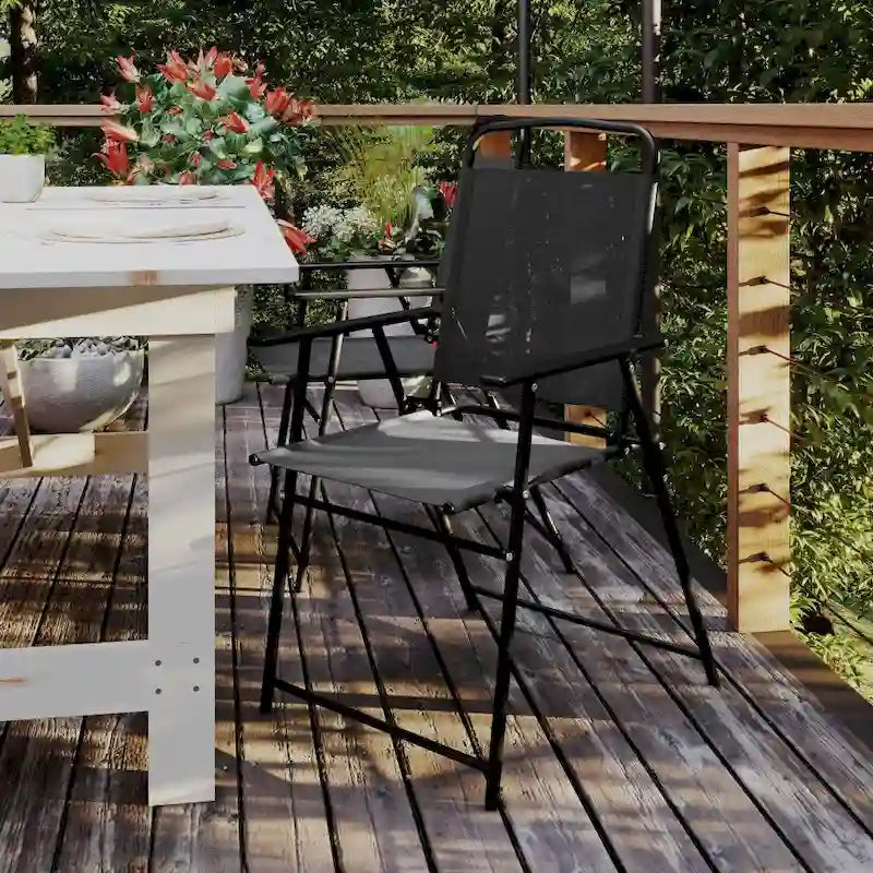 Set of 2 All-Weather Textilene Patio Sling Chairs with Armrests
