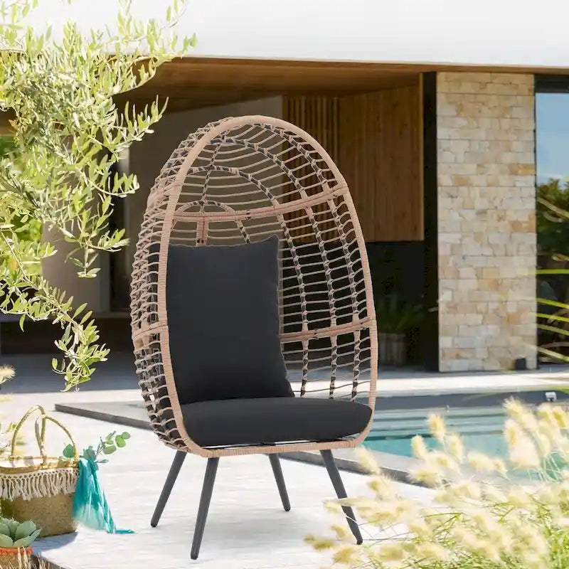 Outdoor Cushioned Wicker Egg Chair