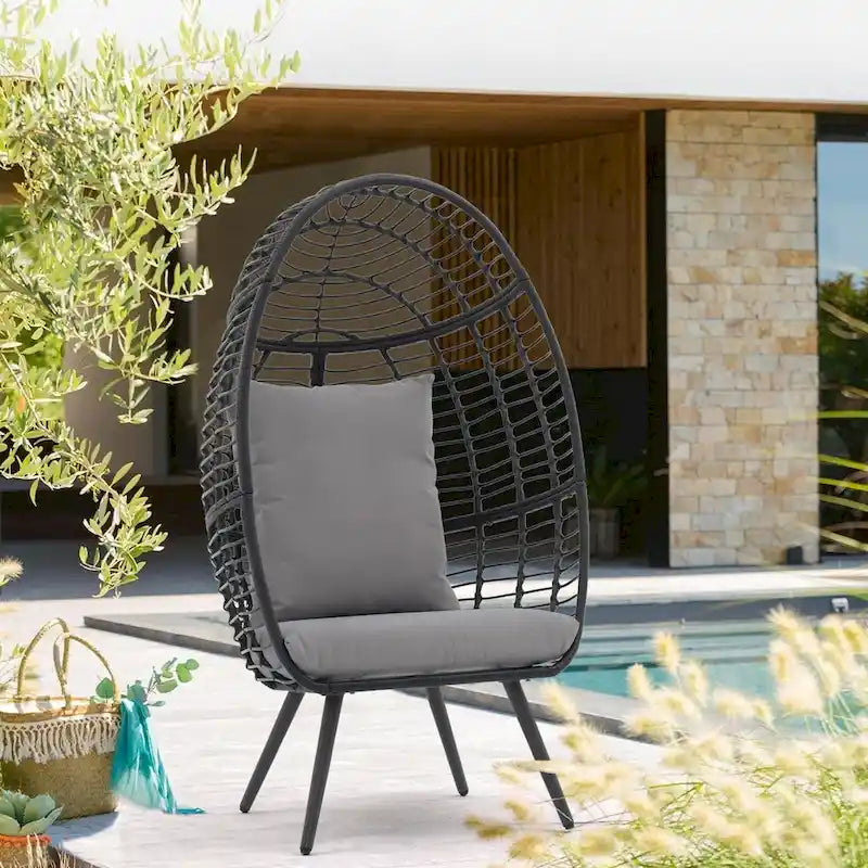 Outdoor Cushioned Wicker Egg Chair