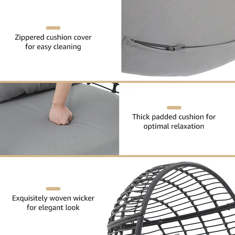 Outdoor Cushioned Wicker Egg Chair