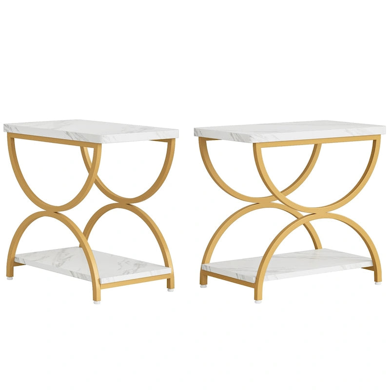 2 Tier Wood and Metal End Side Table for Living Room (Set of 2) - 2PCS