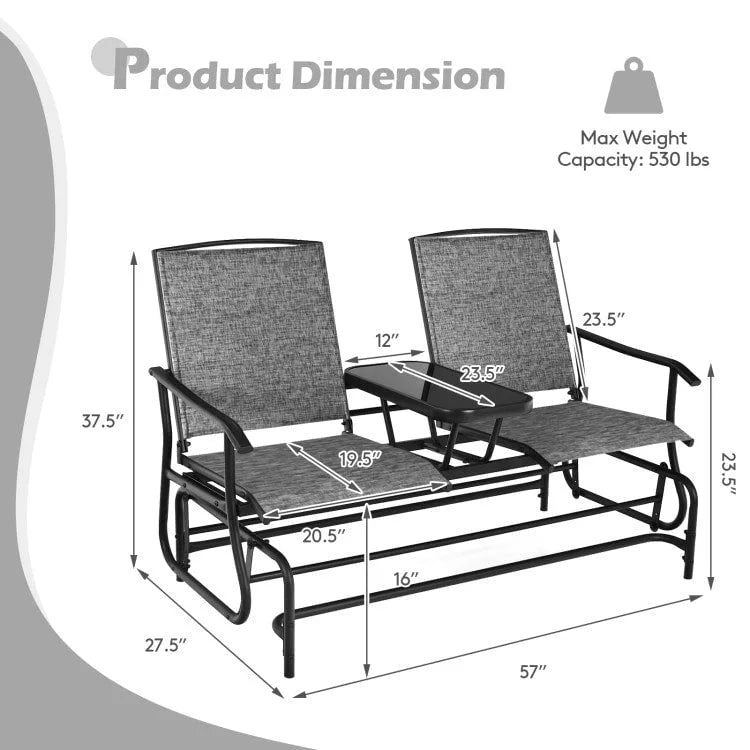 Comfortable 2-Person Loveseat for Patio and Garden - 57  x 28  x 38  (L x W x H)