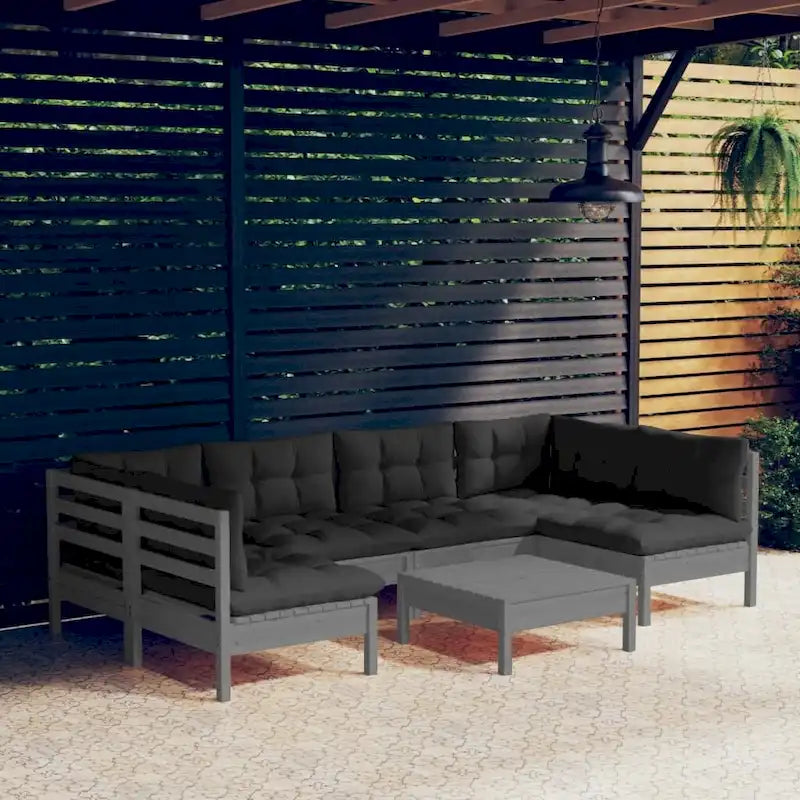vidaXL Solid Pinewood Patio Lounge Set 7 Piece with Cushions Multi Colors - 25  x 25  x 24.6