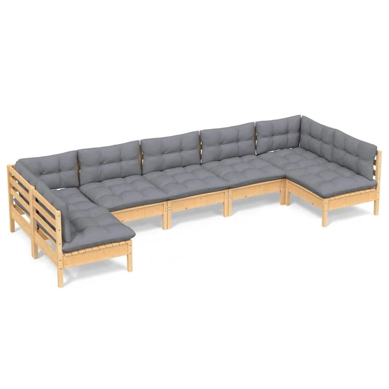 vidaXL Solid Pinewood Patio Lounge Set 7 Piece with Cushions Multi Colors - 25  x 25  x 24.6