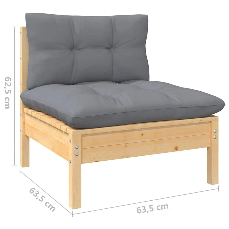 vidaXL Solid Pinewood Patio Lounge Set 7 Piece with Cushions Multi Colors - 25  x 25  x 24.6