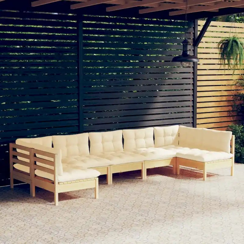 vidaXL Solid Pinewood Patio Lounge Set 7 Piece with Cushions Multi Colors - 25  x 25  x 24.6