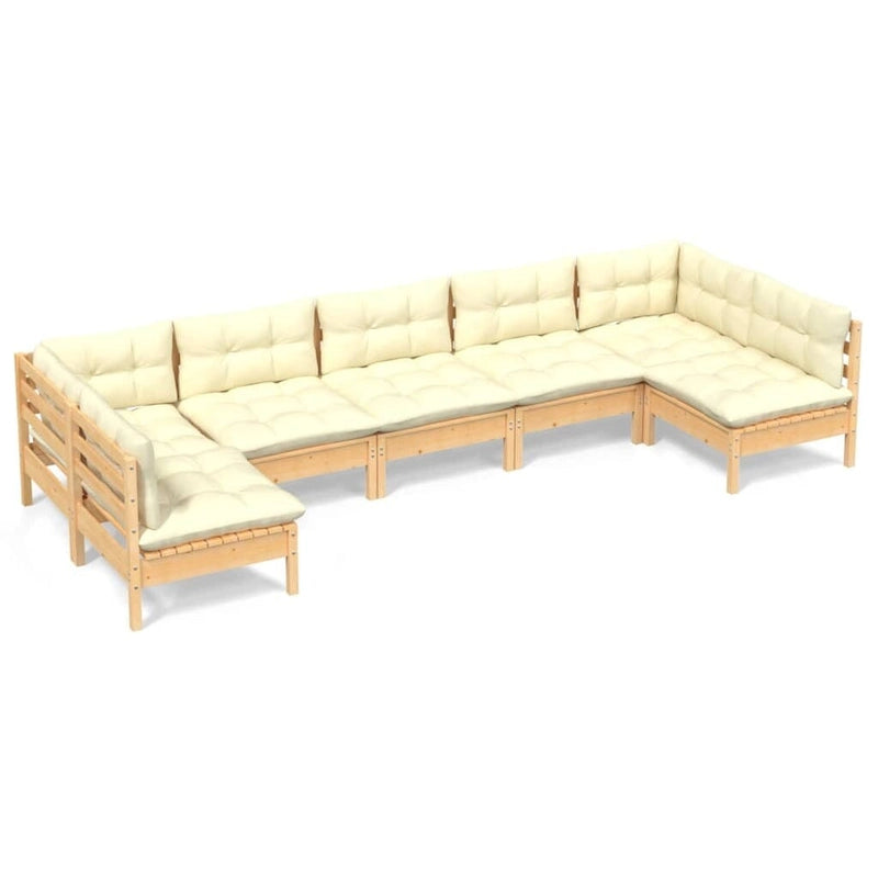 vidaXL Solid Pinewood Patio Lounge Set 7 Piece with Cushions Multi Colors - 25  x 25  x 24.6