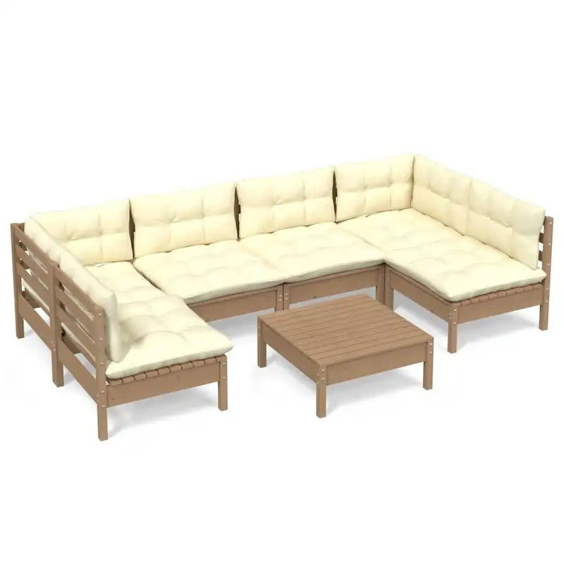 vidaXL Solid Pinewood Patio Lounge Set 7 Piece with Cushions Multi Colors - 25  x 25  x 24.6