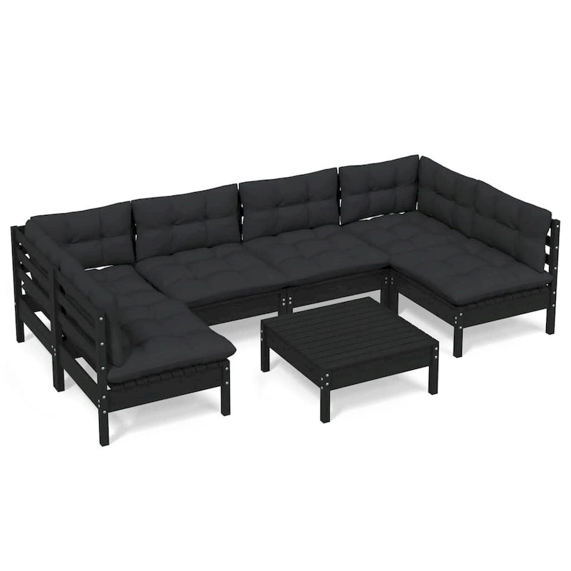 vidaXL Solid Pinewood Patio Lounge Set 7 Piece with Cushions Multi Colors - 25  x 25  x 24.6