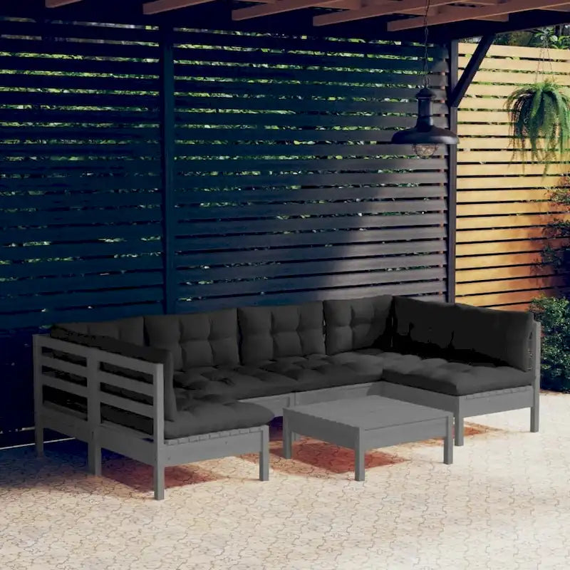 vidaXL Solid Pinewood Patio Lounge Set 7 Piece with Cushions Multi Colors - 25  x 25  x 24.6