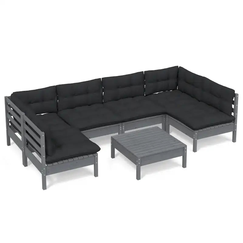 vidaXL Solid Pinewood Patio Lounge Set 7 Piece with Cushions Multi Colors - 25  x 25  x 24.6