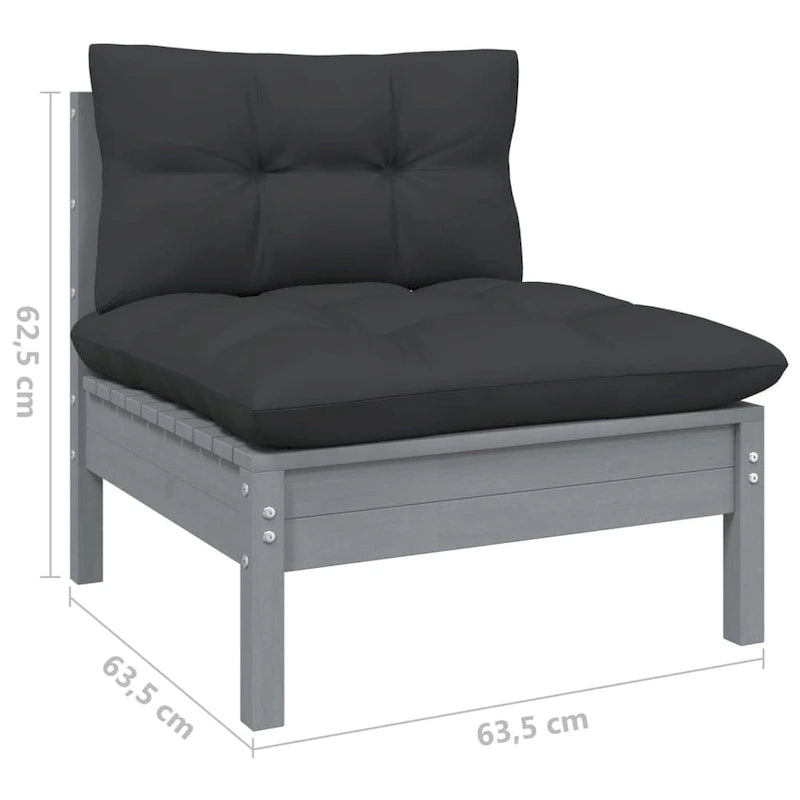 vidaXL Solid Pinewood Patio Lounge Set 7 Piece with Cushions Multi Colors - 25  x 25  x 24.6