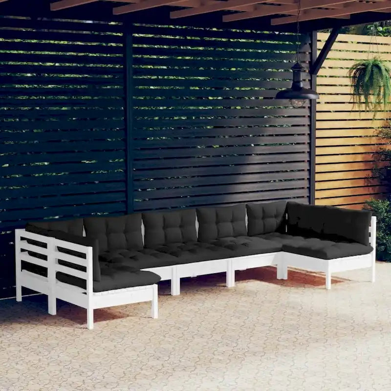 vidaXL Solid Pinewood Patio Lounge Set 7 Piece with Cushions Multi Colors - 25  x 25  x 24.6