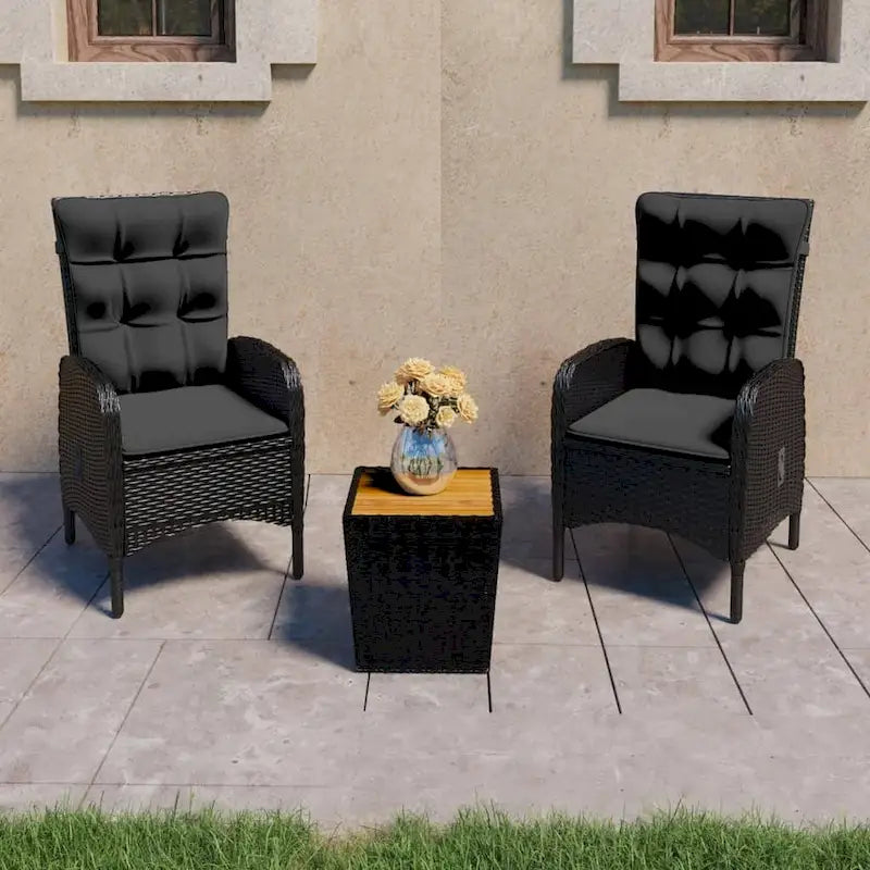 vidaXL Solid Acacia Wood Patio Bistro Set 3 Piece Poly Rattan Multi Colors - 16.3  x 16.3  x 16.9