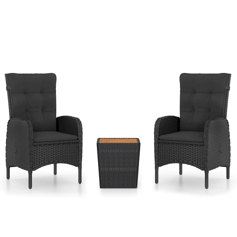 vidaXL Solid Acacia Wood Patio Bistro Set 3 Piece Poly Rattan Multi Colors - 16.3  x 16.3  x 16.9