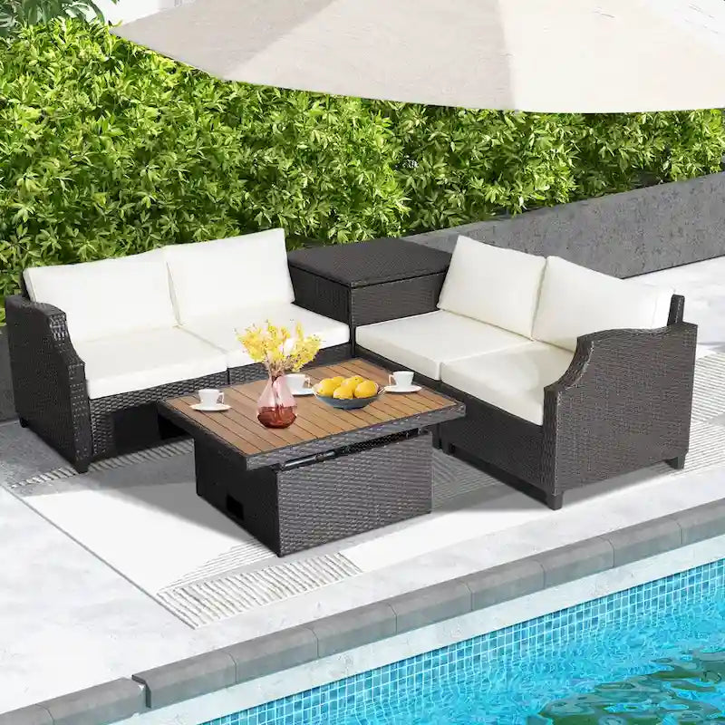Costway 7pcs Patio Outdoor PE Wicker Cushioned Furniture Conversation - 35  x 27  x 15  (L x W x H)