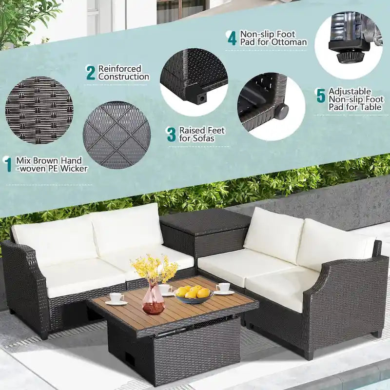 Costway 7pcs Patio Outdoor PE Wicker Cushioned Furniture Conversation - 35  x 27  x 15  (L x W x H)