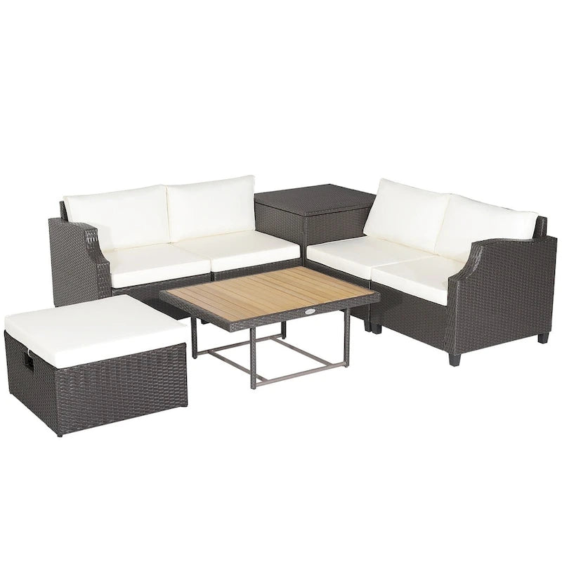 Costway 7pcs Patio Outdoor PE Wicker Cushioned Furniture Conversation - 35  x 27  x 15  (L x W x H)
