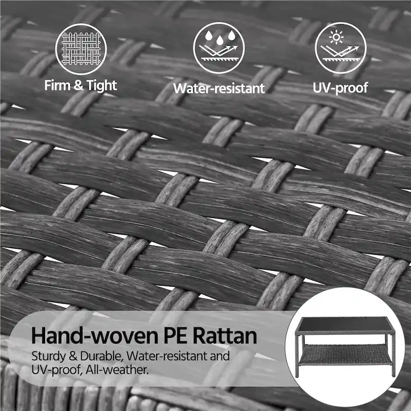 Yaheetech Wicker 2-Layer Patio Rattan Table with Tempered Glass Top