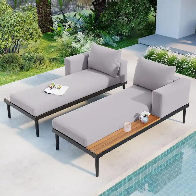 Outdoor Patio Daybed with Acacia Wood Side Spaces