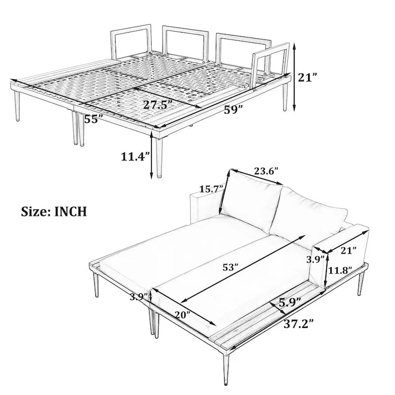 Outdoor Patio Daybed with Acacia Wood Side Spaces