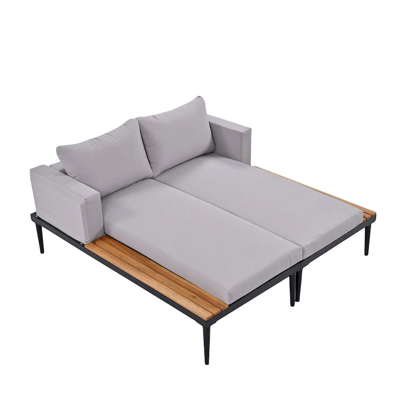 Outdoor Patio Daybed with Acacia Wood Side Spaces