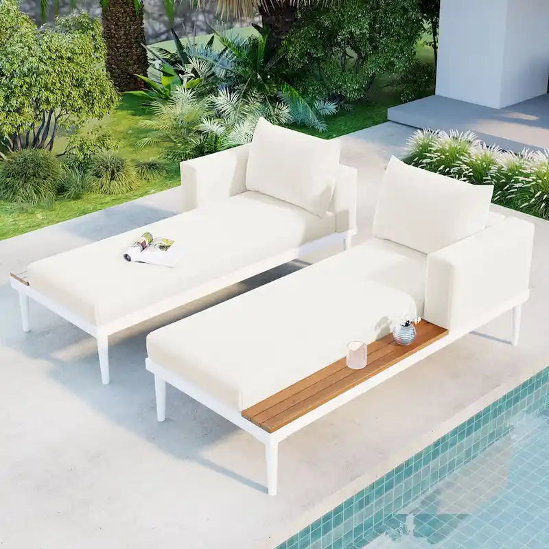 Outdoor Patio Daybed with Acacia Wood Side Spaces