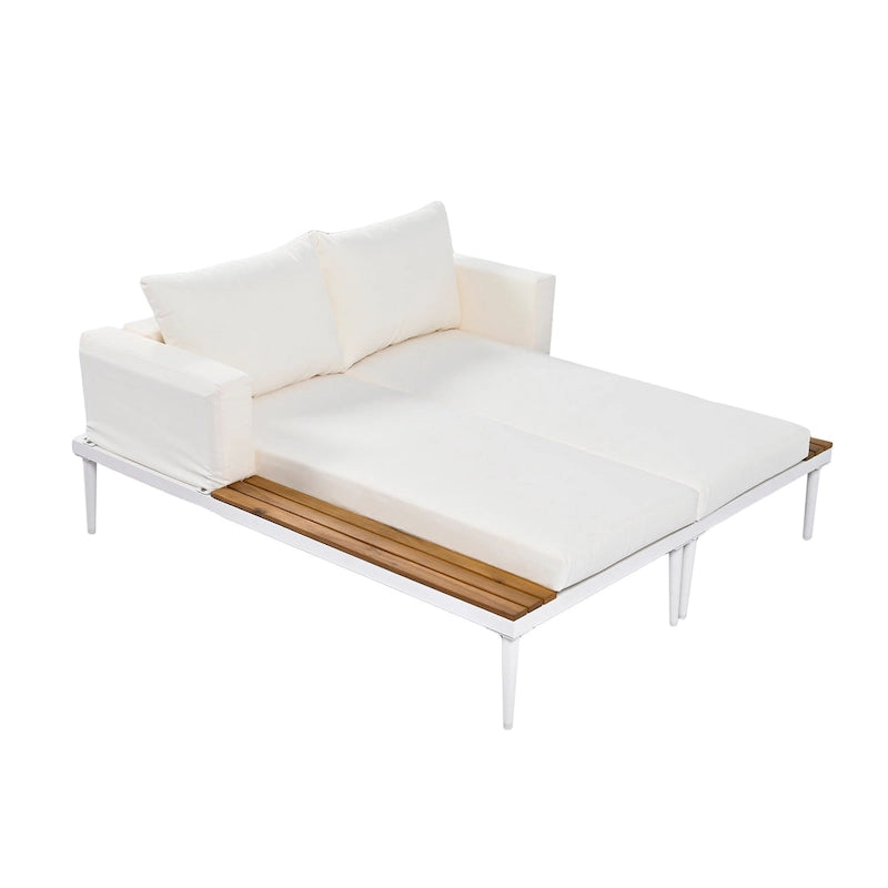 Outdoor Patio Daybed with Acacia Wood Side Spaces