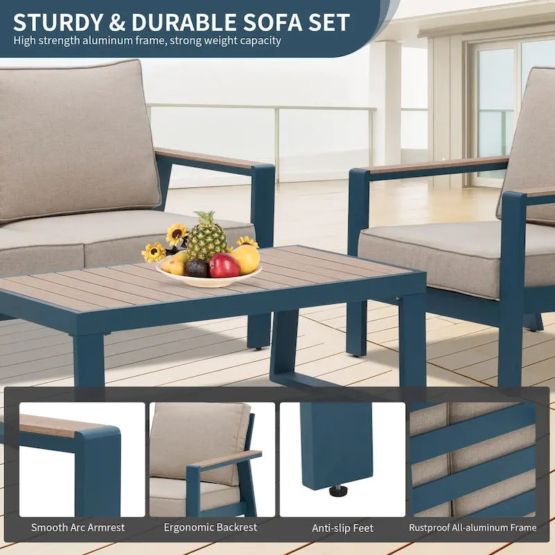 Zenova Aluminum Outdoor Sofa, Patio Sofa Sets, Patio Sectional Sofa Couch