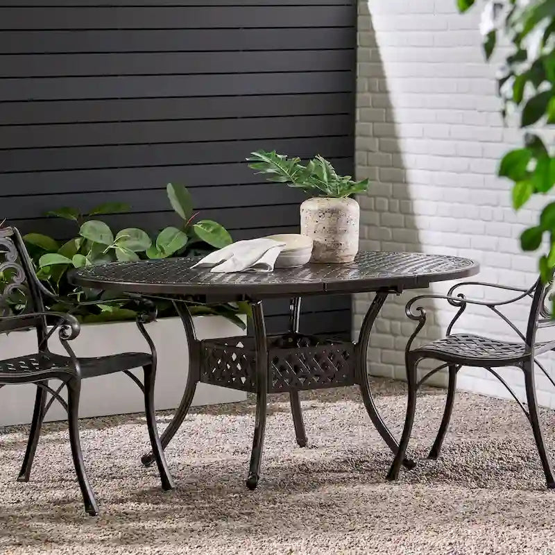 Outdoor Expandable Aluminum Dining Table for 4-6 People,Hammered Bronze Finish for Dining Room,Kitchen