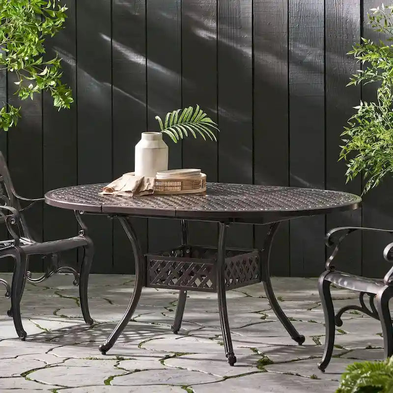 Outdoor Expandable Aluminum Dining Table for 4-6 People,Hammered Bronze Finish for Dining Room,Kitchen