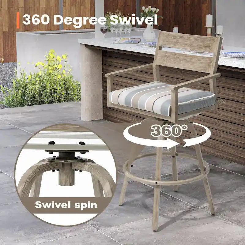 Outdoor Aluminum Patio Bar Stools Swivel Chairs with Cushions - N/A