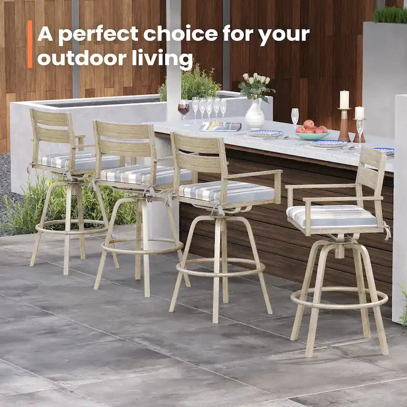 Outdoor Aluminum Patio Bar Stools Swivel Chairs with Cushions - N/A